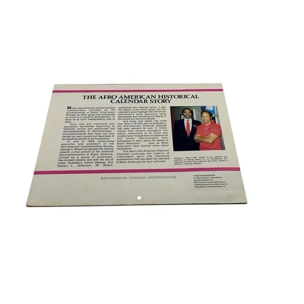 THE AFRO-AMERICAN HISTORICAL CALENDAR - 1990 Advertising Calendar Ohio State